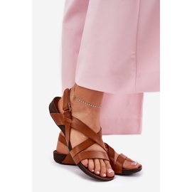 Sandali in pelle piatta femminile zazoo 40032 marrone 1