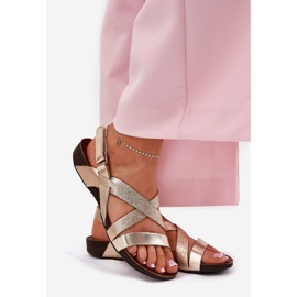 Sandali in pelle piatta femminile zazoo 40032 oro d'oro 1
