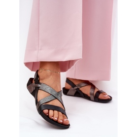 Sandali da donna in pelle piatta Zazoo 40032 nero 2