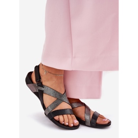 Sandali da donna in pelle piatta Zazoo 40032 nero 1