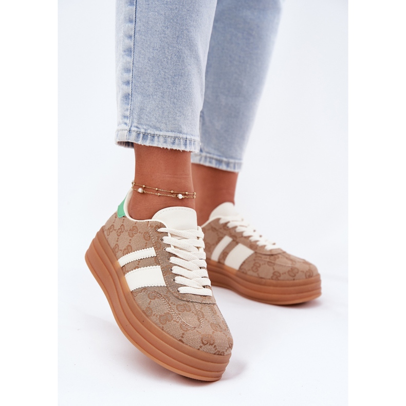 Sneaker basse sulla piattaforma kaki beige 2