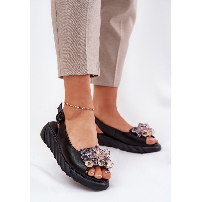 Sandali in pelle femminile con artiker 54C1628 cristalli neri nero 2
