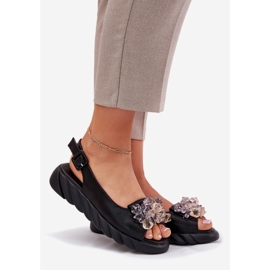 Sandali in pelle femminile con artiker 54C1628 cristalli neri nero 1