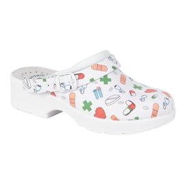 Vriston Scarpe da donna in pelle zoccoli pannelli con disegni medici comfooty alice bianco 2