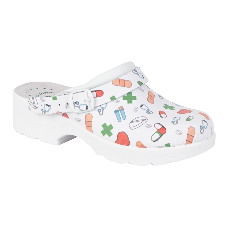 Vriston Scarpe da donna in pelle zoccoli pannelli con disegni medici comfooty alice bianco 2