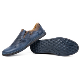 Polbut Scarpe da uomo estive in pelle 401L blu navy con marrone 2