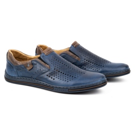 Polbut Scarpe da uomo estive in pelle 401L blu navy con marrone 3