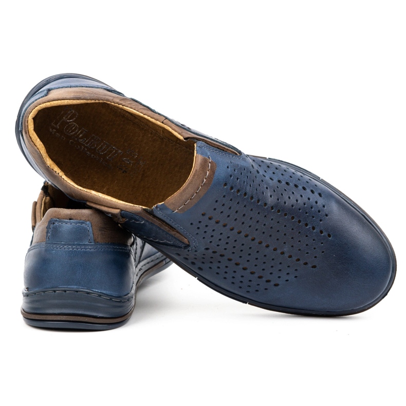 Polbut Scarpe da uomo estive in pelle 401L blu navy con marrone 4