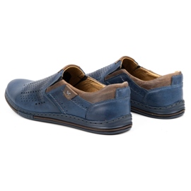 Polbut Scarpe da uomo estive in pelle 401L blu navy con marrone 5
