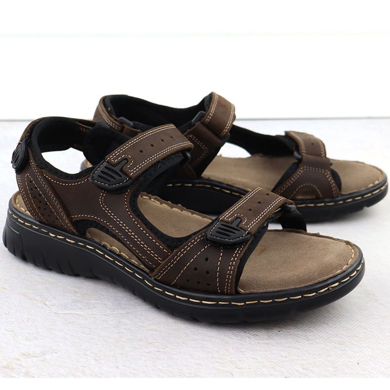 Sandali in pelle maschile per velcro marrone McKeylor 95320 1