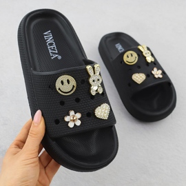 Vinceza Flop di schiuma per la spiaggia della piscina sulla piattaforma nera con decorazioni Vincez 76055 nero 1