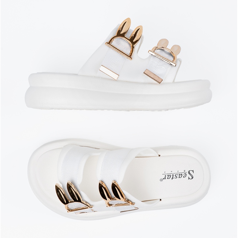 Seastar Pantofole con fibbie dorate sulla piattaforma bianca bianco 2