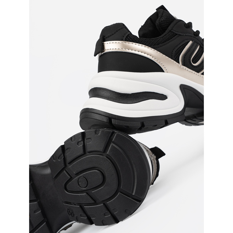 Sneaker da donna nera con inserti dorati nero 1
