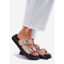 Flip di pelle scamosciata femminile con morsetti decorativi Big Star RR274659 rosa 1