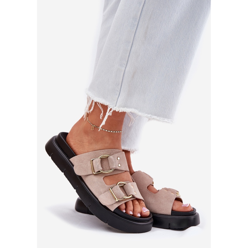 Flip di pelle scamosciata femminile con morsetti decorativi Big Star RR274659 rosa 1
