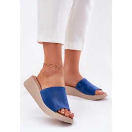 Flip di pelle scamosciata femminile sul panto Fino RR267041 Blue Wedge 2