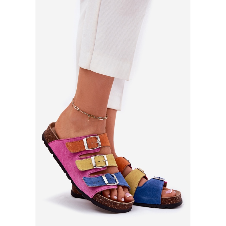 Flip di pelle scamosciata femminile con Panto Fino RR267033 Fuchles Fuchsia rosa 1