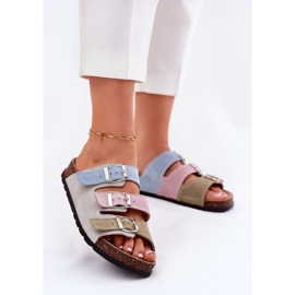 Flip di pelle scamosciata femminile con fibbie blu Panto Fino RR267034 1