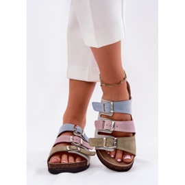 Flip di pelle scamosciata femminile con fibbie blu Panto Fino RR267034 2