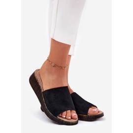 Flip di pelle scamosciata femminile sul panto Fino rr267043 zeppe nere nero 1