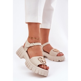 Vinceza Sandali in pelle femminile con un dettaglio dorato di Vincez 79541 beige 2