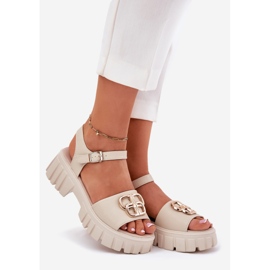 Vinceza Sandali in pelle femminile con un dettaglio dorato di Vincez 79541 beige 1