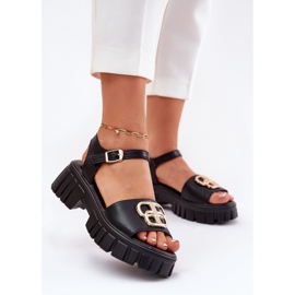 Vinceza Sandali in pelle da donna con dettaglio dorato Vincez 79541 Nero 2