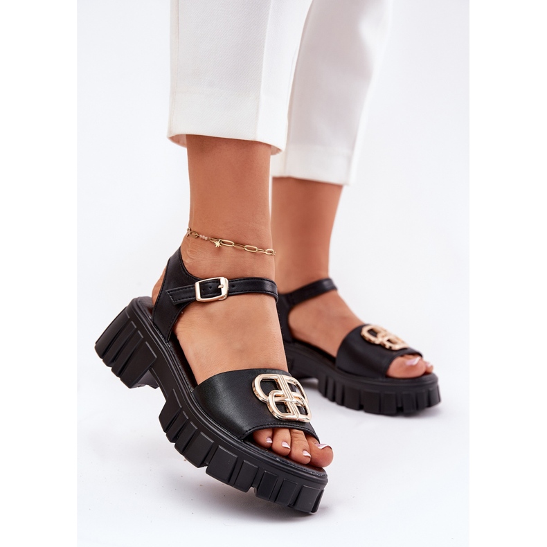 Vinceza Sandali in pelle da donna con dettaglio dorato Vincez 79541 Nero 2