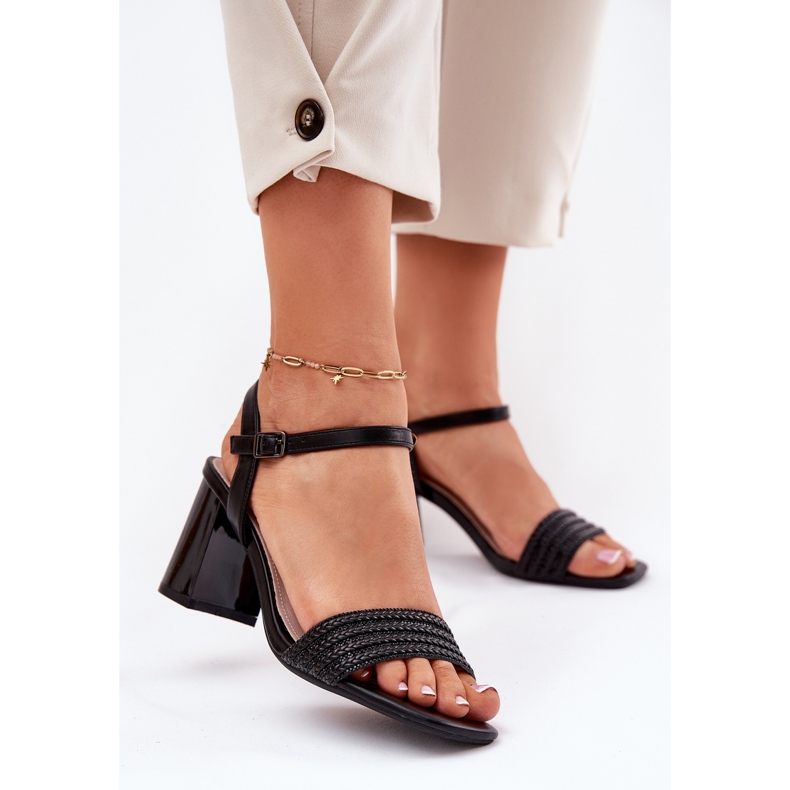 Sandali femminili sul palo con zirconi e Vinceza 62228 Braid Black nero 2