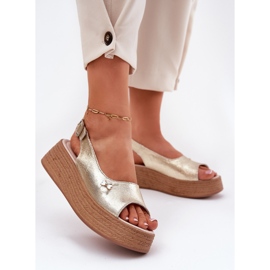 Sandali in pelle femminile sul Vinceza Wedge 41476 Zlotys d'oro 2