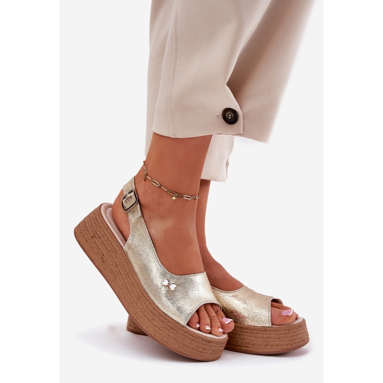 Sandali in pelle femminile sul Vinceza Wedge 41476 Zlotys d'oro 1