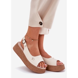 Sandali in pelle femminile sul Vinceza 41476 Beige Wedge 1