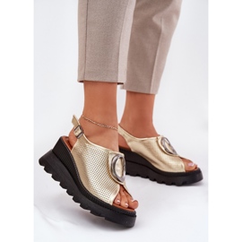 ARTIKER Sandali in pelle da donna con cuneo con decorazione artker 56c0109 zlotys d'oro 2