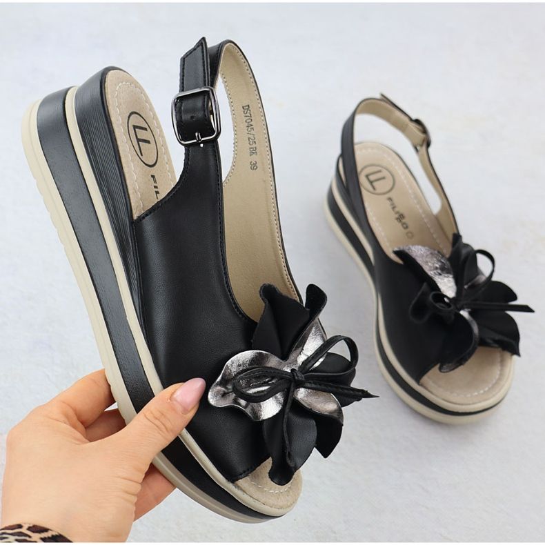 Sandali in pelle da donna con fiori di fiori filippo 7045 nero 1
