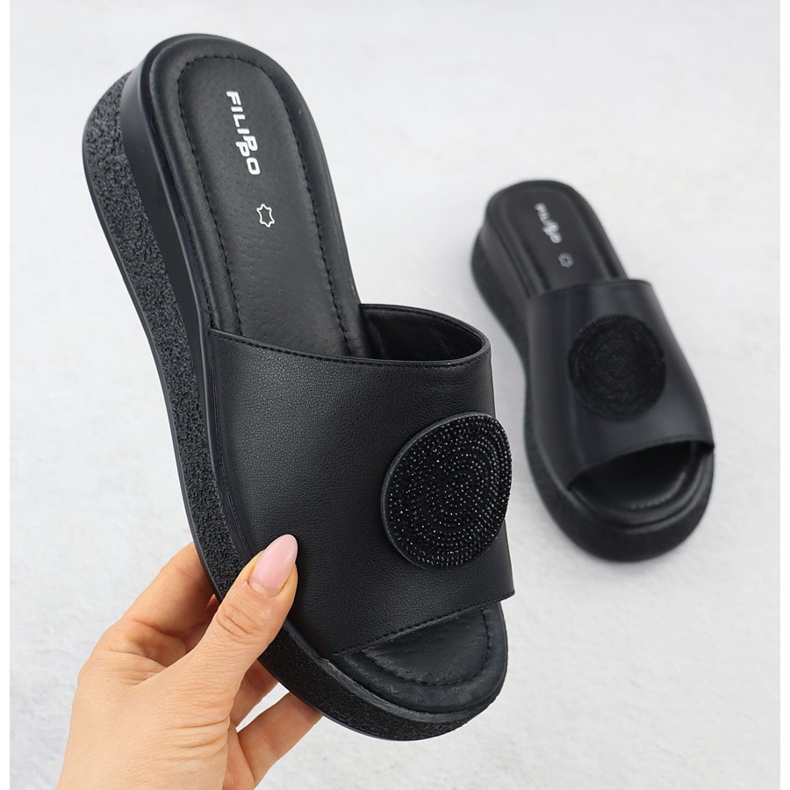 Flip infradito in pelle da donna con giacche nere filippo 6987 nero 1
