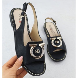 S.Barski Sandali da donna piatta con decorazione Czarne S. Barski Kv51-003 nero 1