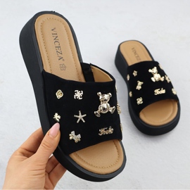 Zeppe in pelle femminile con decorazioni Black Vinceza 66741 nero 1