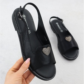 Sandali da donna piatta con decorazione nera vinceza 17384 nero 1