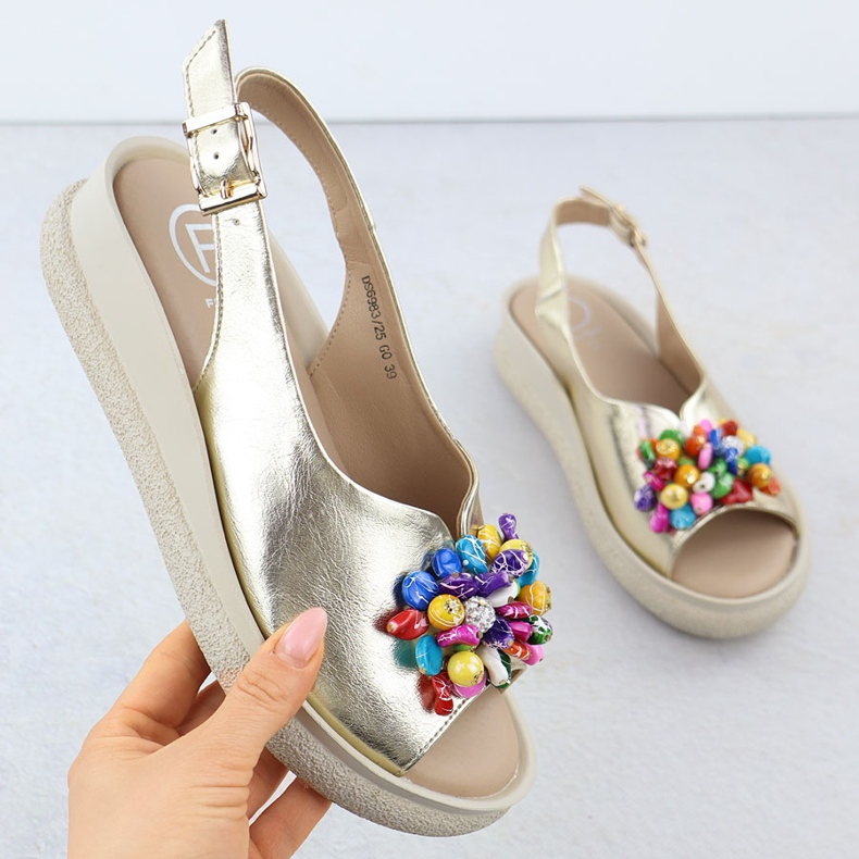 Sandali in pelle da donna con perle metalliche dorate filippo ds6983 d'oro 1