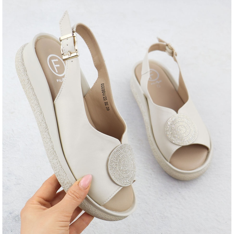 Sandali da donna per cuneo con zirconi beige filippo ds6984 1