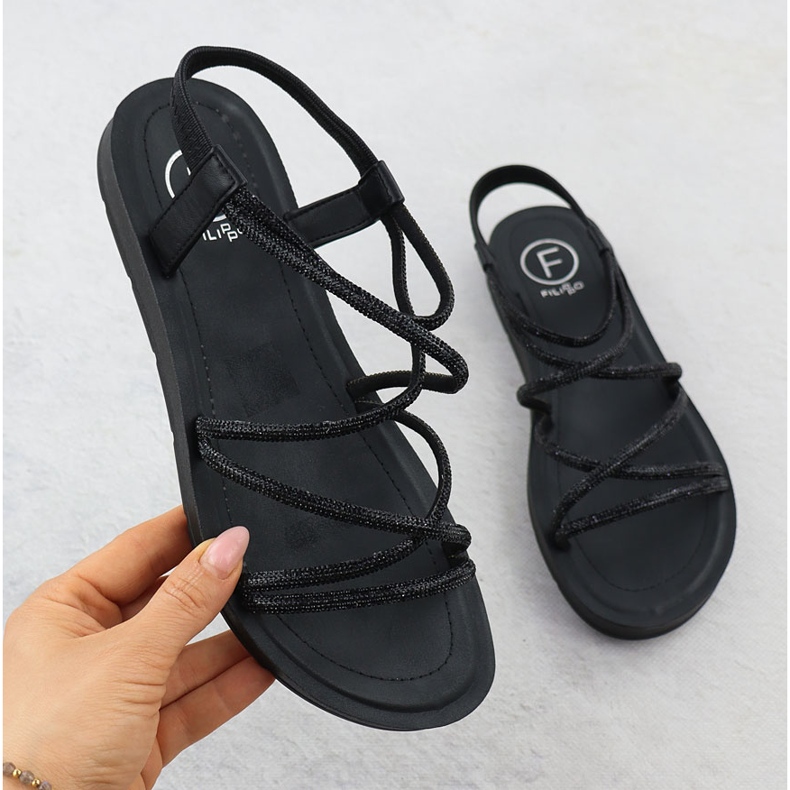 Sandali femminili con romani con zirchi cubi Black Filippo DS6884 nero 1