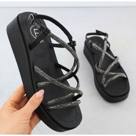 Sandali femminili cuneo romano con zirconi neri filippo ds6898 nero 1