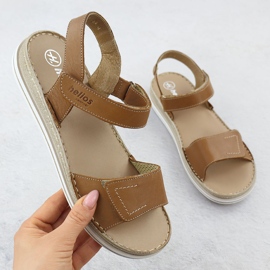 Sandali in pelle da donna per il velcro marrone Helios 155 1