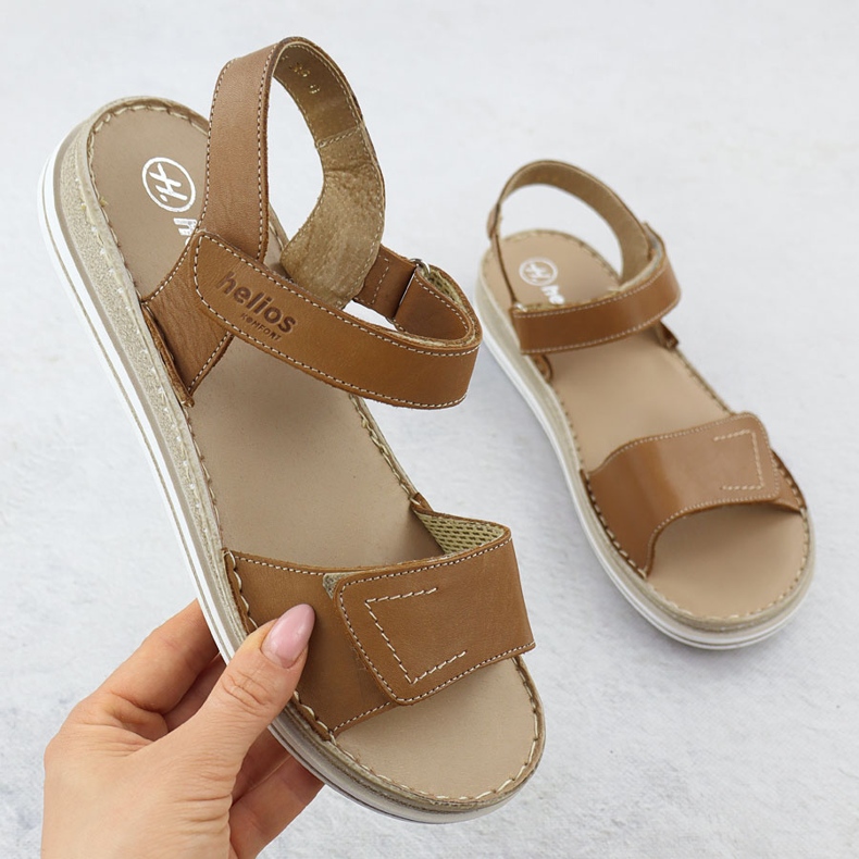 Sandali in pelle da donna per il velcro marrone Helios 155 1