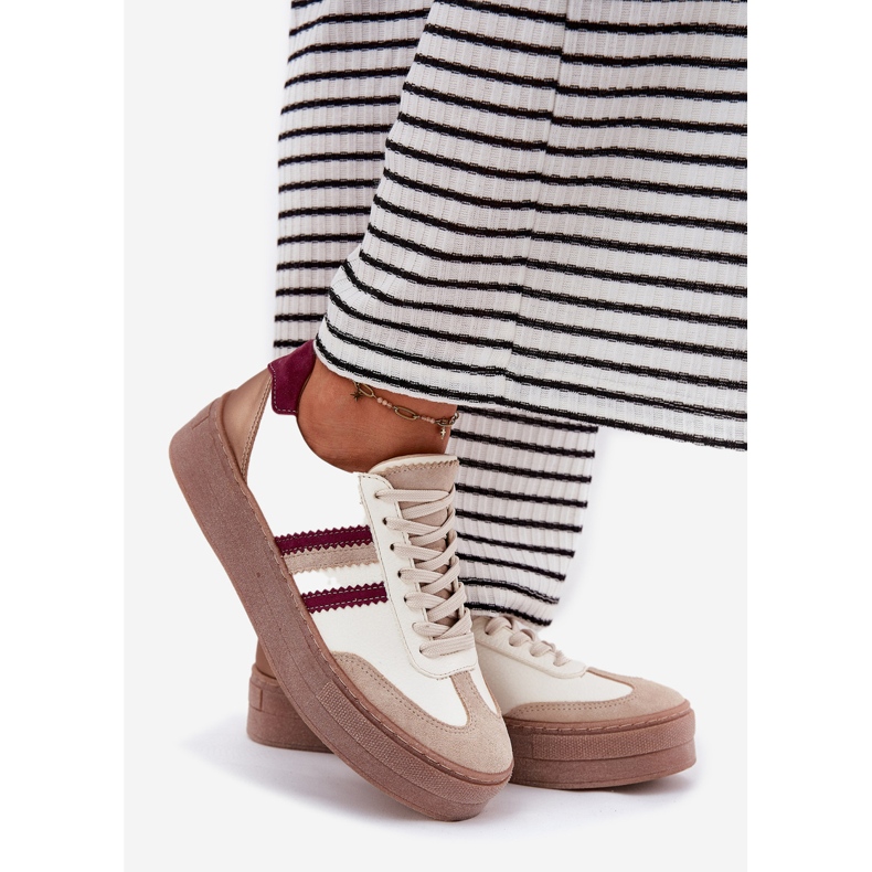 Sneaker in pelle femminile sulla piattaforma beige-bord Zazoo N1234 1