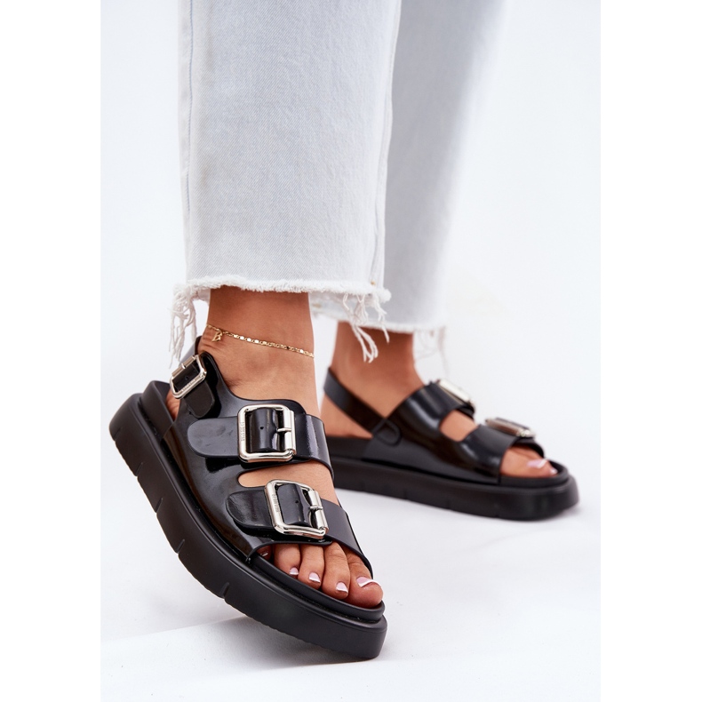 Sandali femminili laccati in pelle con fibbie nere di Big Star RR2746662 nero 2