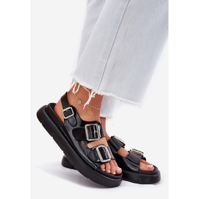 Sandali femminili laccati in pelle con fibbie nere di Big Star RR2746662 nero 1