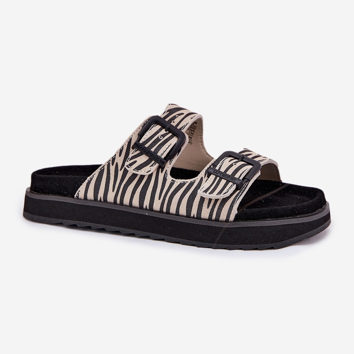 Flip di pelle scamosciata femminile con D.Franklin dfsh405002 zebra fibbie beige 1