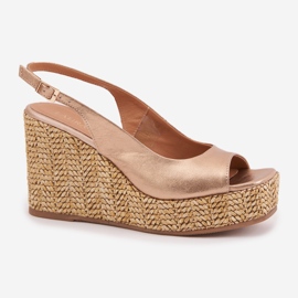Sandali in pelle femminile con cuneo con Laura Messi Braid 2789 Zlotys d'oro 1