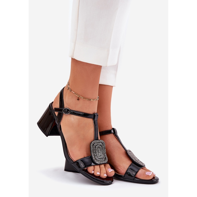 Vinceza Sandali femminili laccati in pelle sul palo con la decorazione di Vincez 91134 Black nero 1